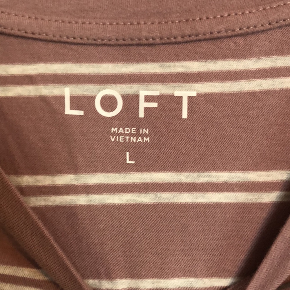 ANN TAYLOR & LOFT mauve cream striped NWT & cream w/beads neck lot 2 casual tops - Picture 3 of 15